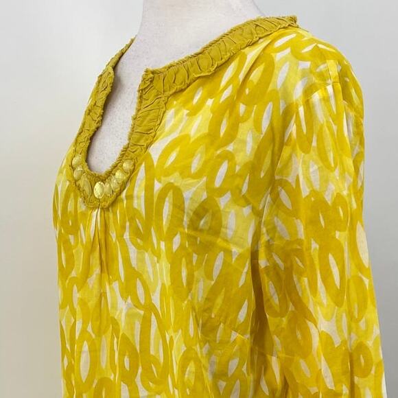 Boden Tunic Mini Dress Embellished Horseshoe Neckline Abstract Printed Yellow 18 - Picture 5 of 9